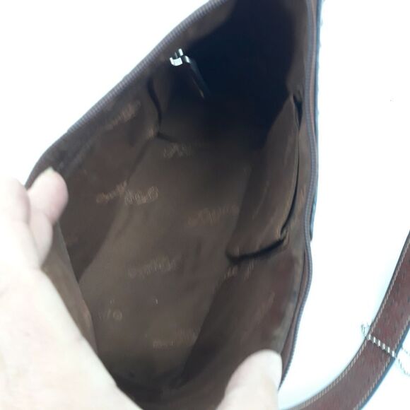 Vintage Fossil Hobo Shoulder Bag Leather Brown Silver‎ Logo Key Zipper Closure - Picture 9 of 13